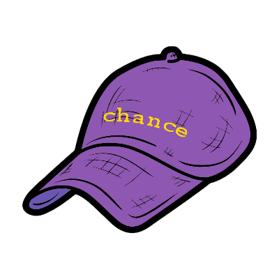 logo de una gorra violeta con letras en el frente que dice chance